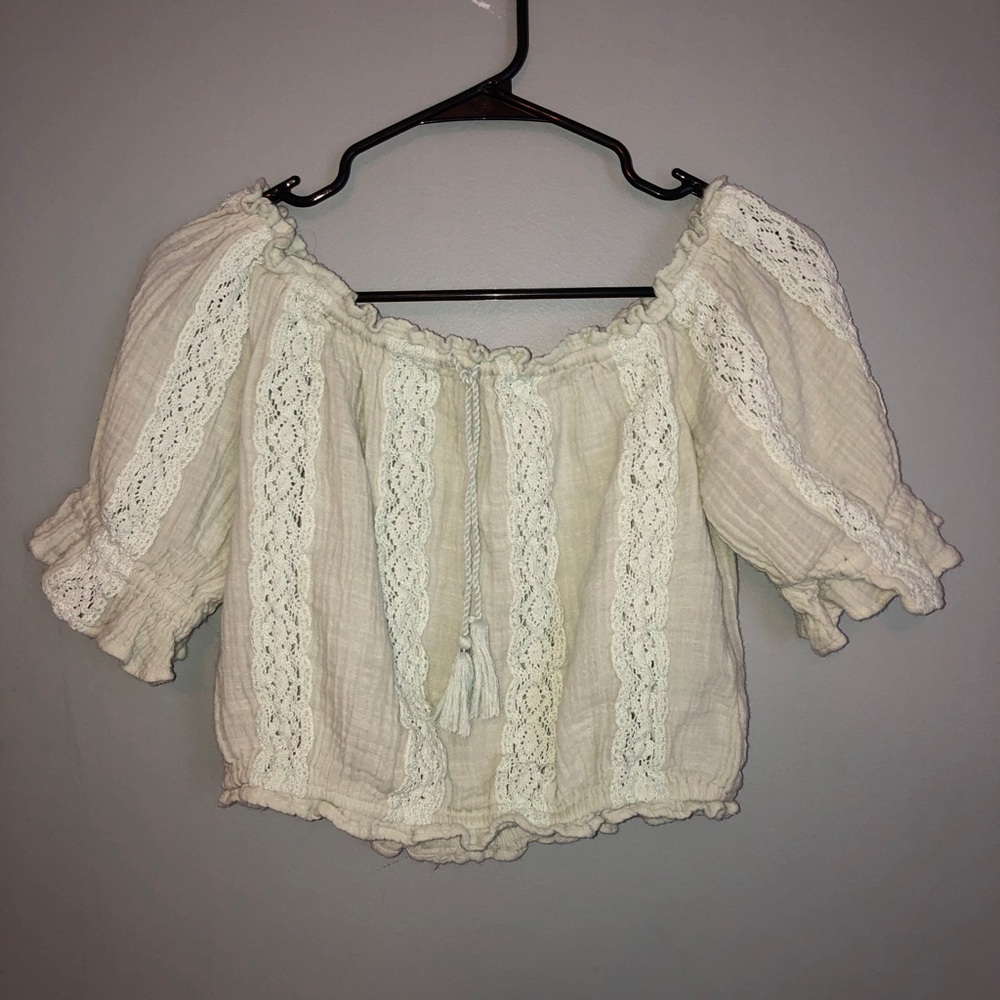 Mint green off the shoulder top